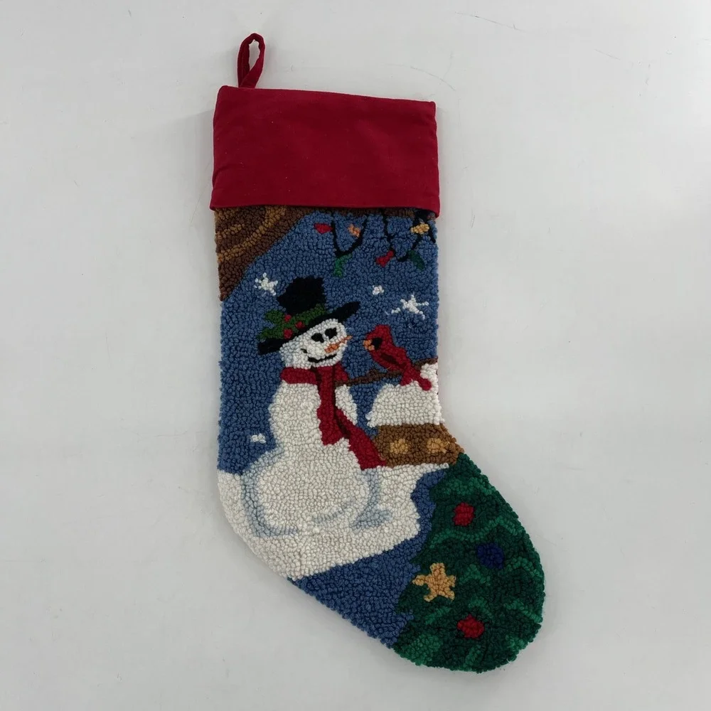 Christmas Stocking Hook Loop Snowman Cardinal Christmas Tree Lights‎ Velvet, 21